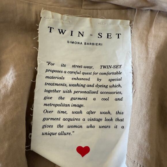 TWINSET by Simona Barbieri | Tan Linen and Vegan Leather Moto Light Jacket Large - Picture 6 of 10